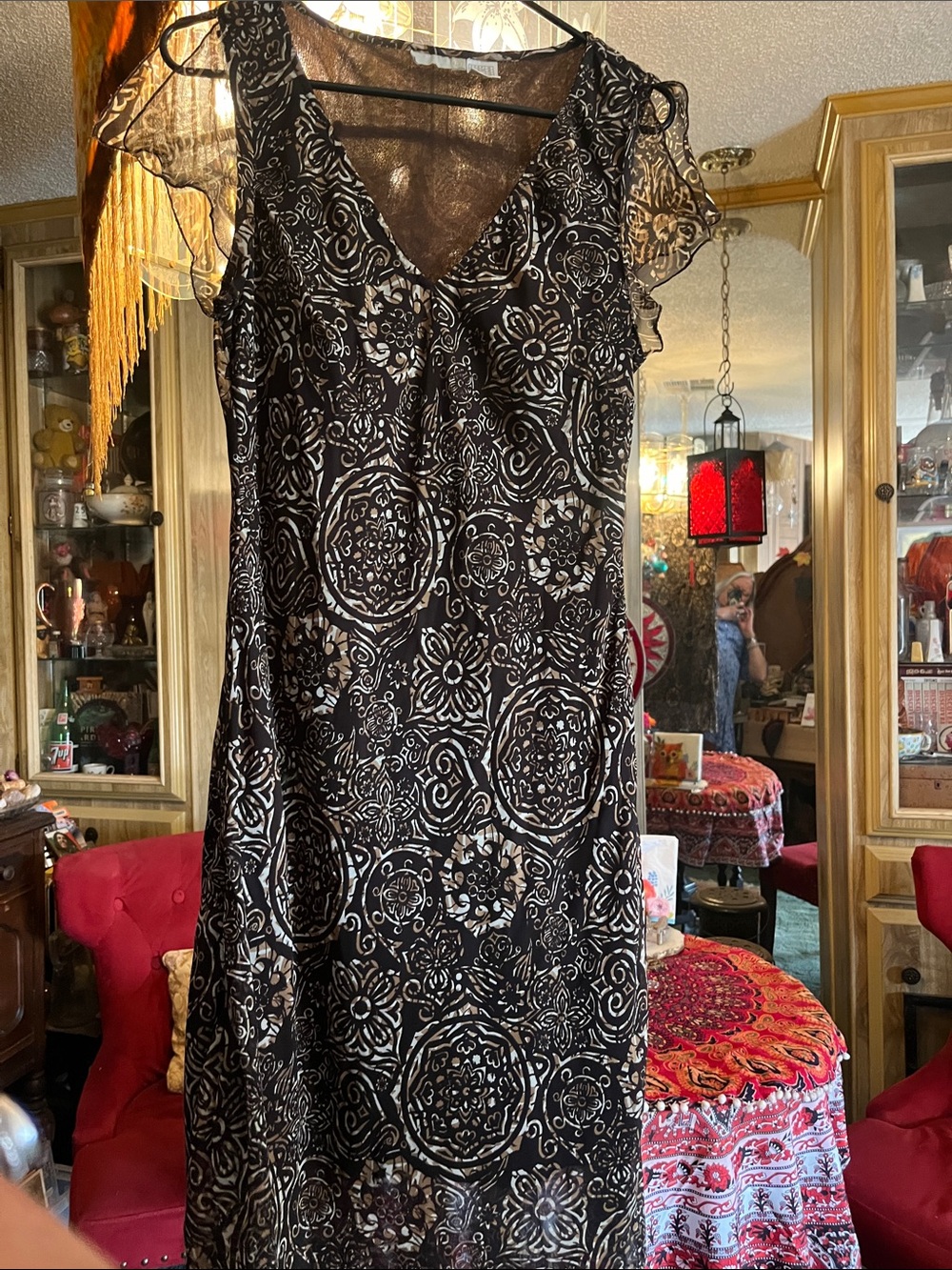 Brown & Tan Patterned Flutter-Sleeve Dress